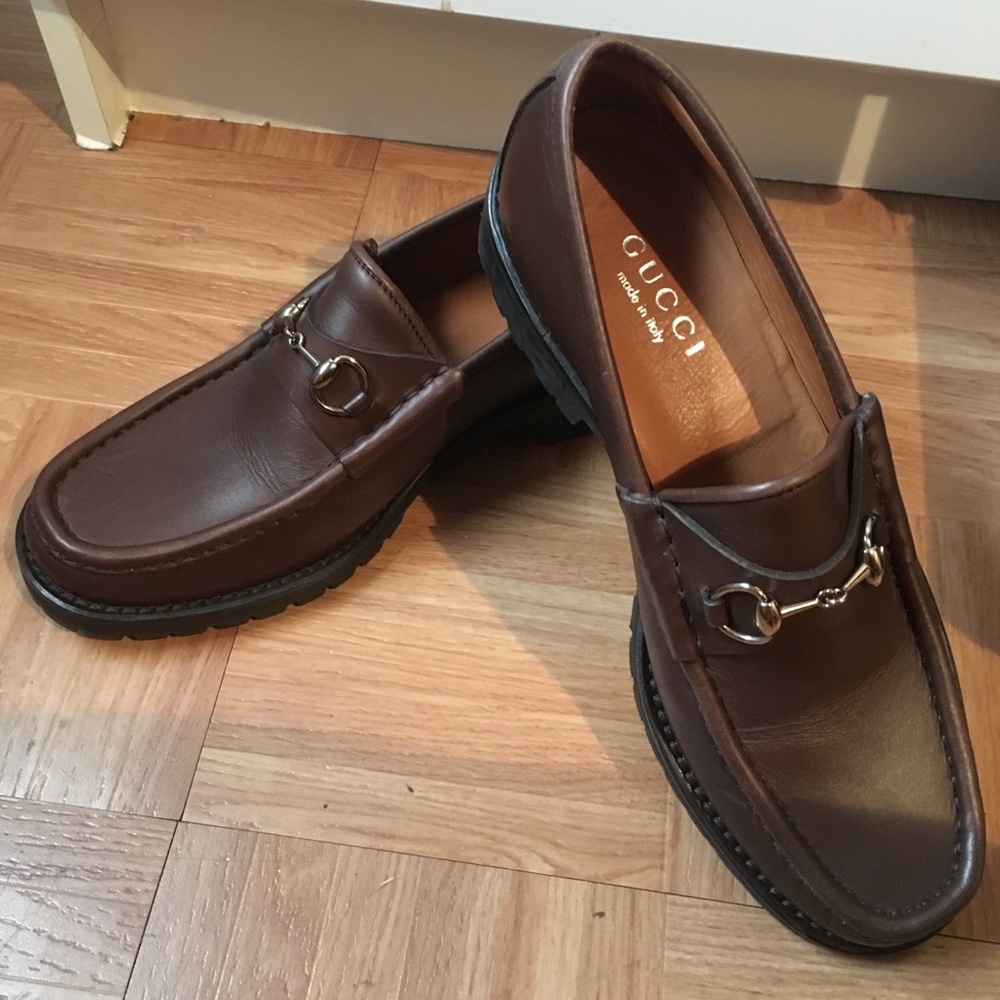 Brown Gucci loafers